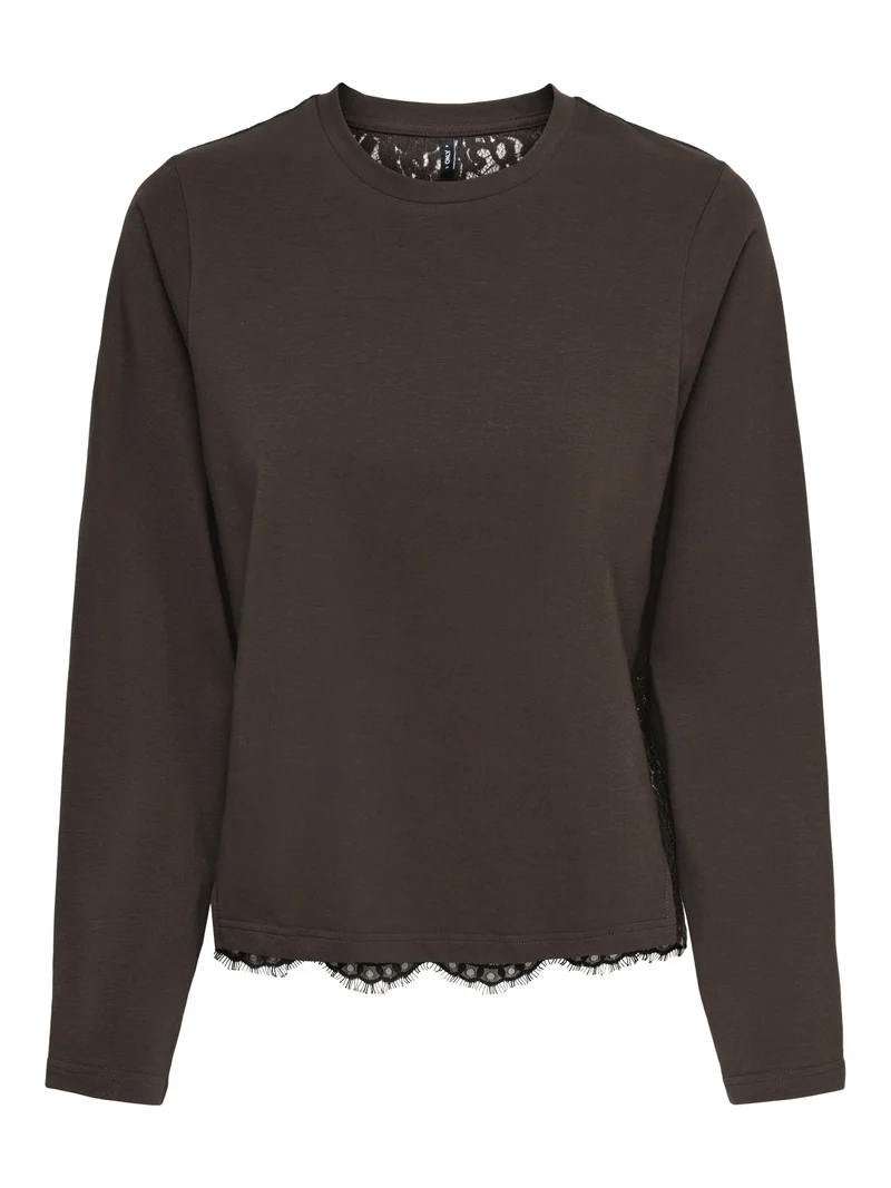 ONLLANIA L/S LACE TOP CS JRS, Coffee Bean
