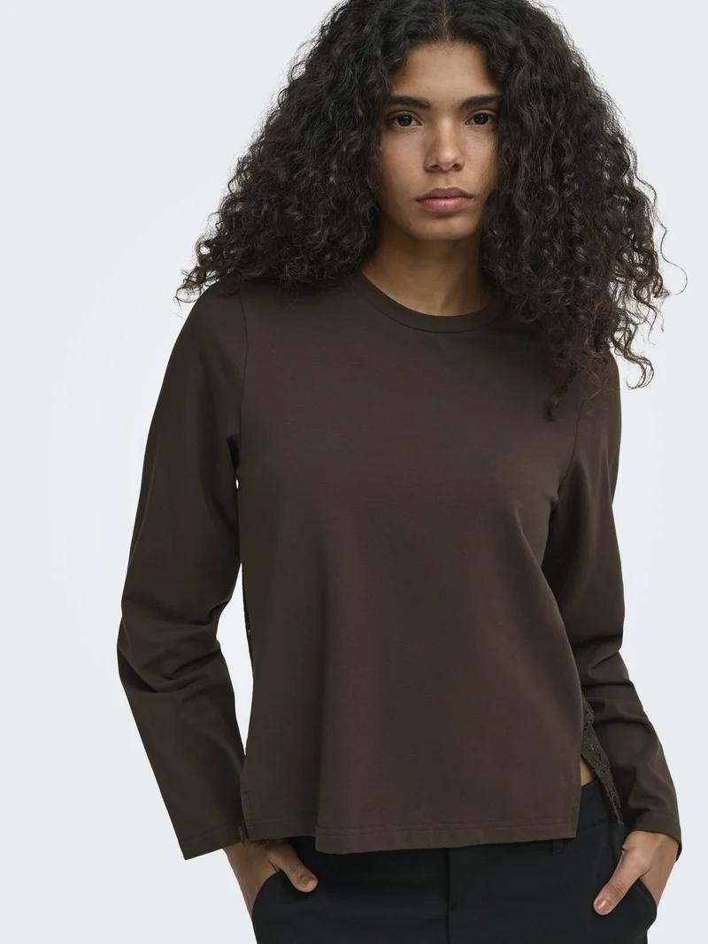 ONLLANIA L/S LACE TOP CS JRS, Coffee Bean
