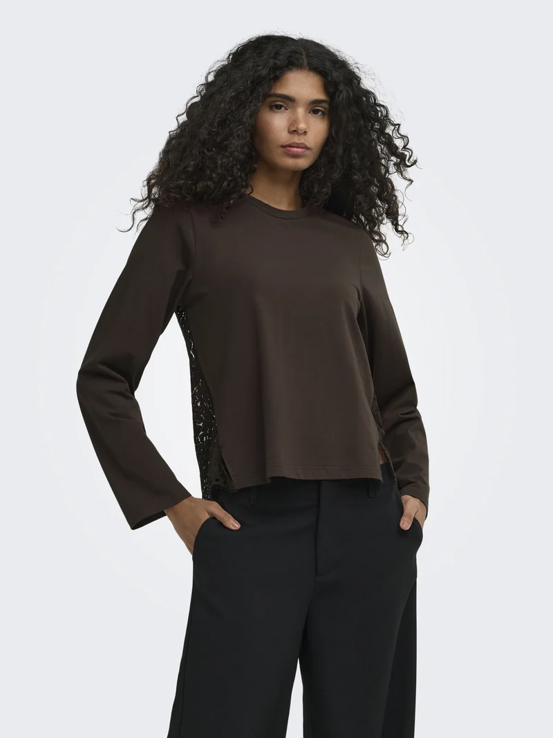 ONLLANIA L/S LACE TOP CS JRS, Coffee Bean