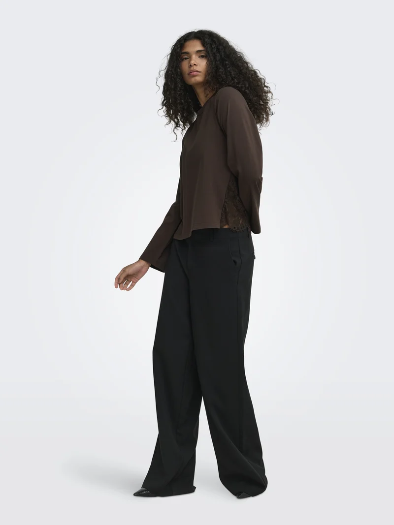 ONLLANIA L/S LACE TOP CS JRS, Coffee Bean