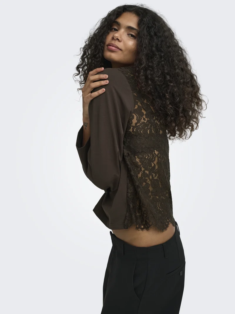 ONLLANIA L/S LACE TOP CS JRS, Coffee Bean