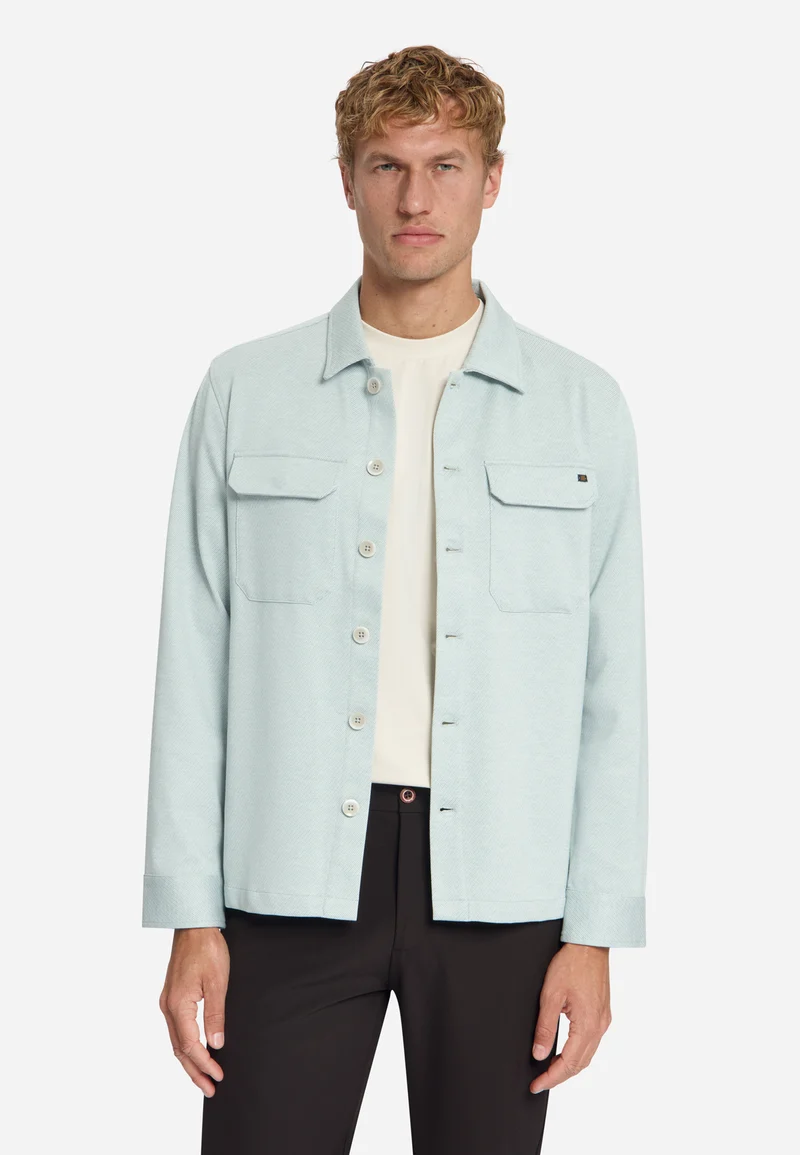 Overshirt Full Button Melange Twill Effect, Dusty Blue