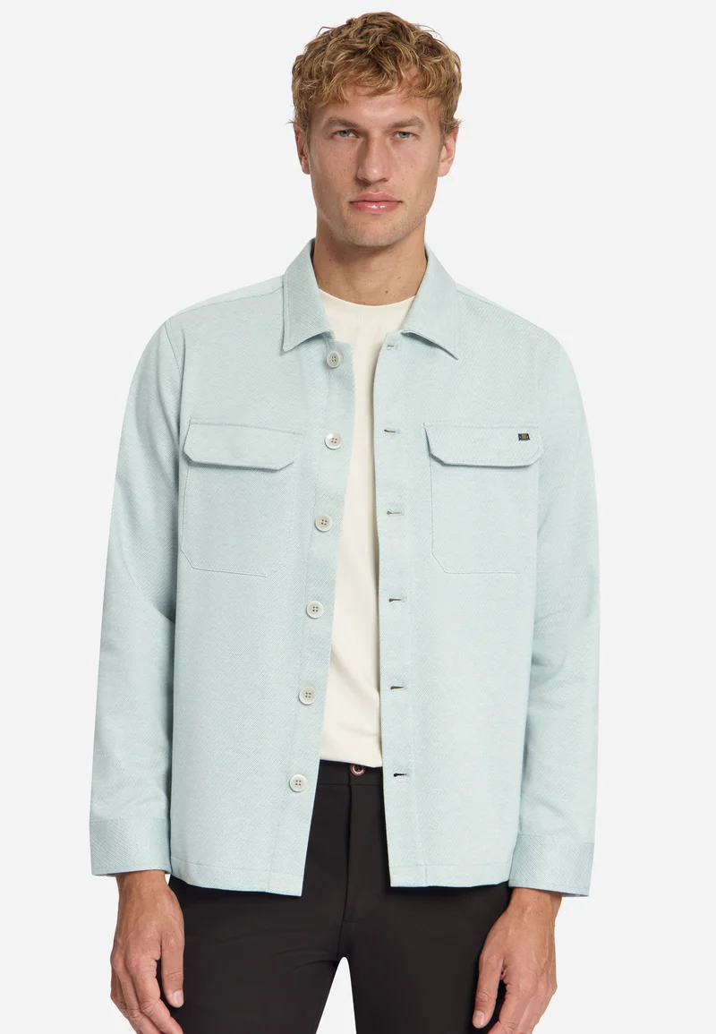 Overshirt Full Button Melange Twill Effect, Dusty Blue