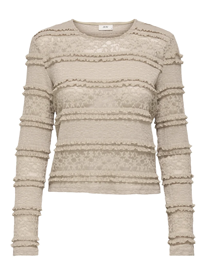 JDYSARAH L/S LACE TOP JRS NOOS, Humus