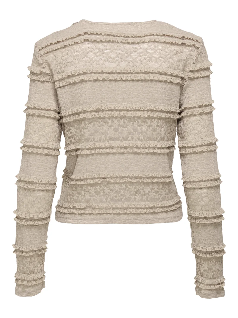 JDYSARAH L/S LACE TOP JRS NOOS, Humus
