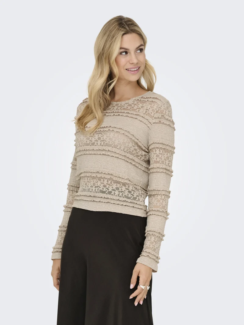 JDYSARAH L/S LACE TOP JRS NOOS, Humus
