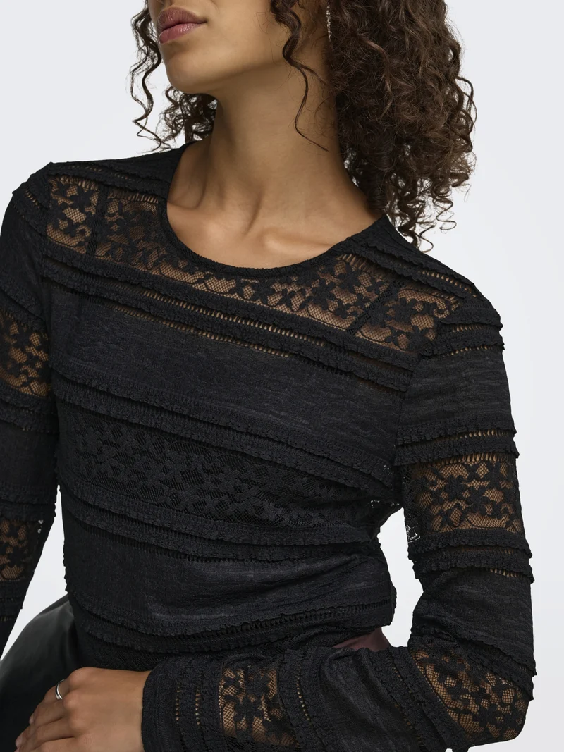 JDYSARAH L/S LACE TOP JRS NOOS, Black