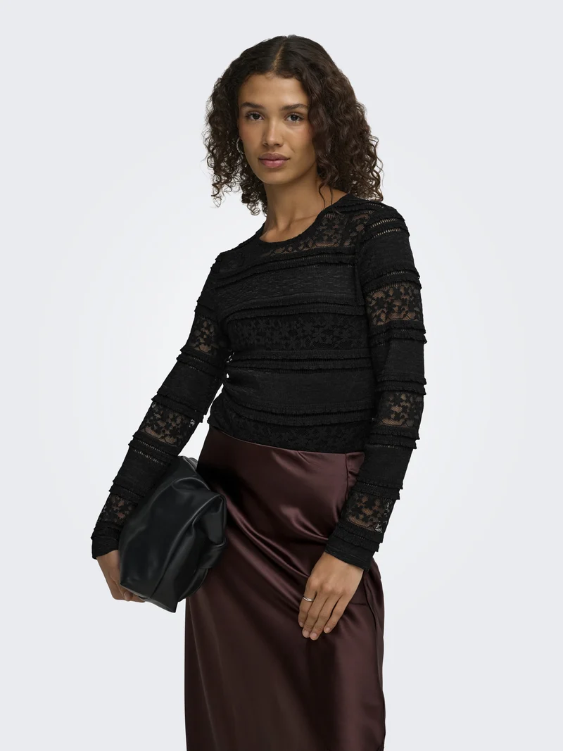 JDYSARAH L/S LACE TOP JRS NOOS, Black