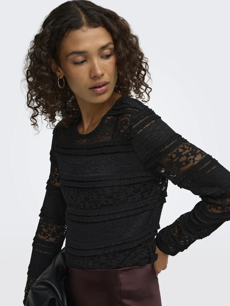 JDYSARAH L/S LACE TOP JRS NOOS, Black