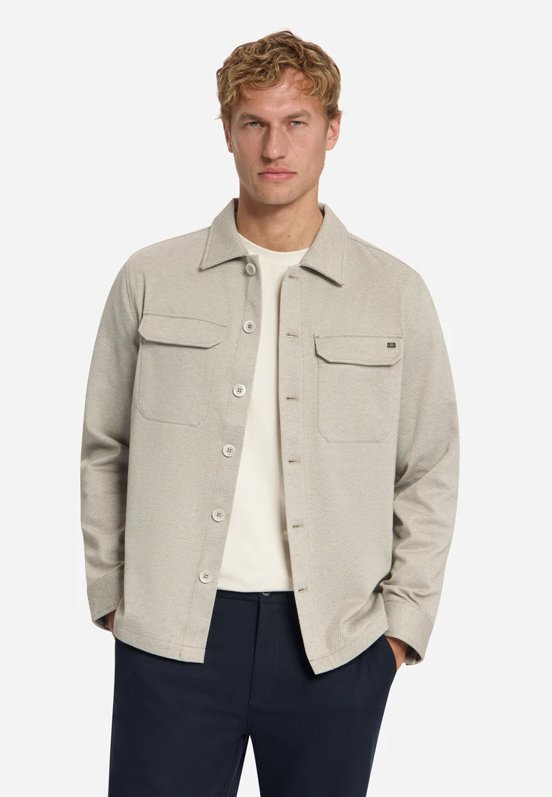 Overshirt Full Button Melange Twill Effect, Light Brown