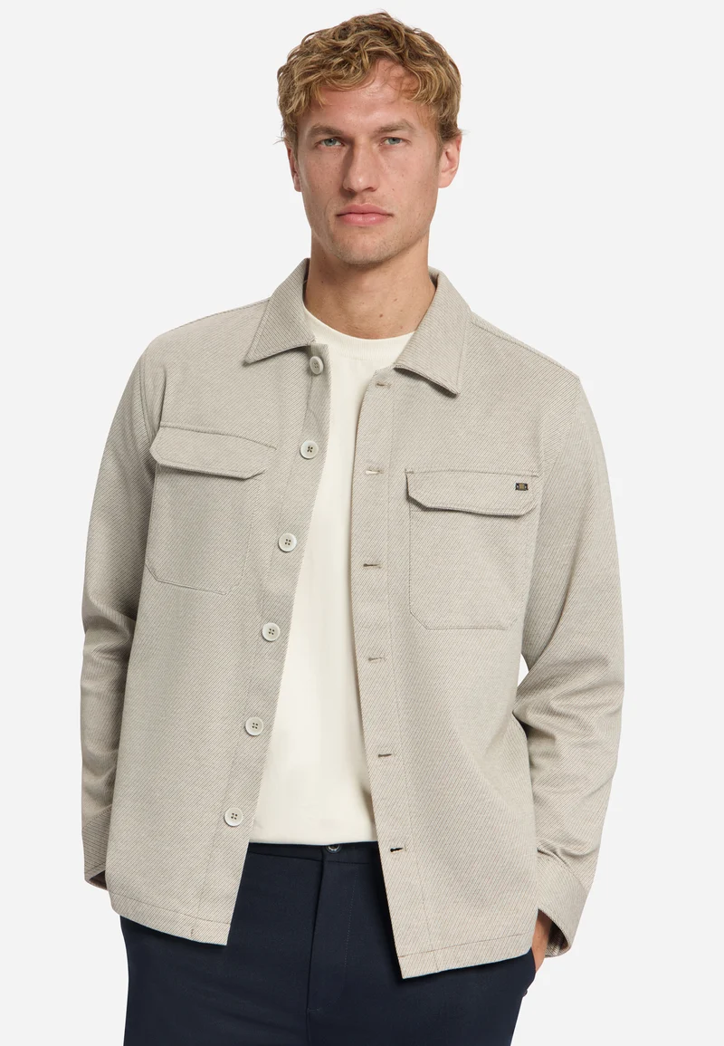 Overshirt Full Button Melange Twill Effect, Light Brown