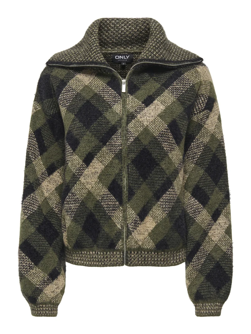 ONLMAROON LS ZIP COLLAR CARDIGAN KN, Forest Night/Small/Otter/Black