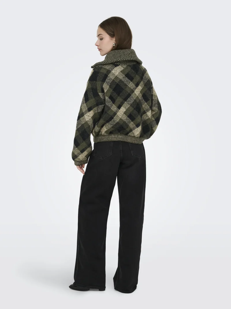 ONLMAROON LS ZIP COLLAR CARDIGAN KN, Forest Night/Small/Otter/Black