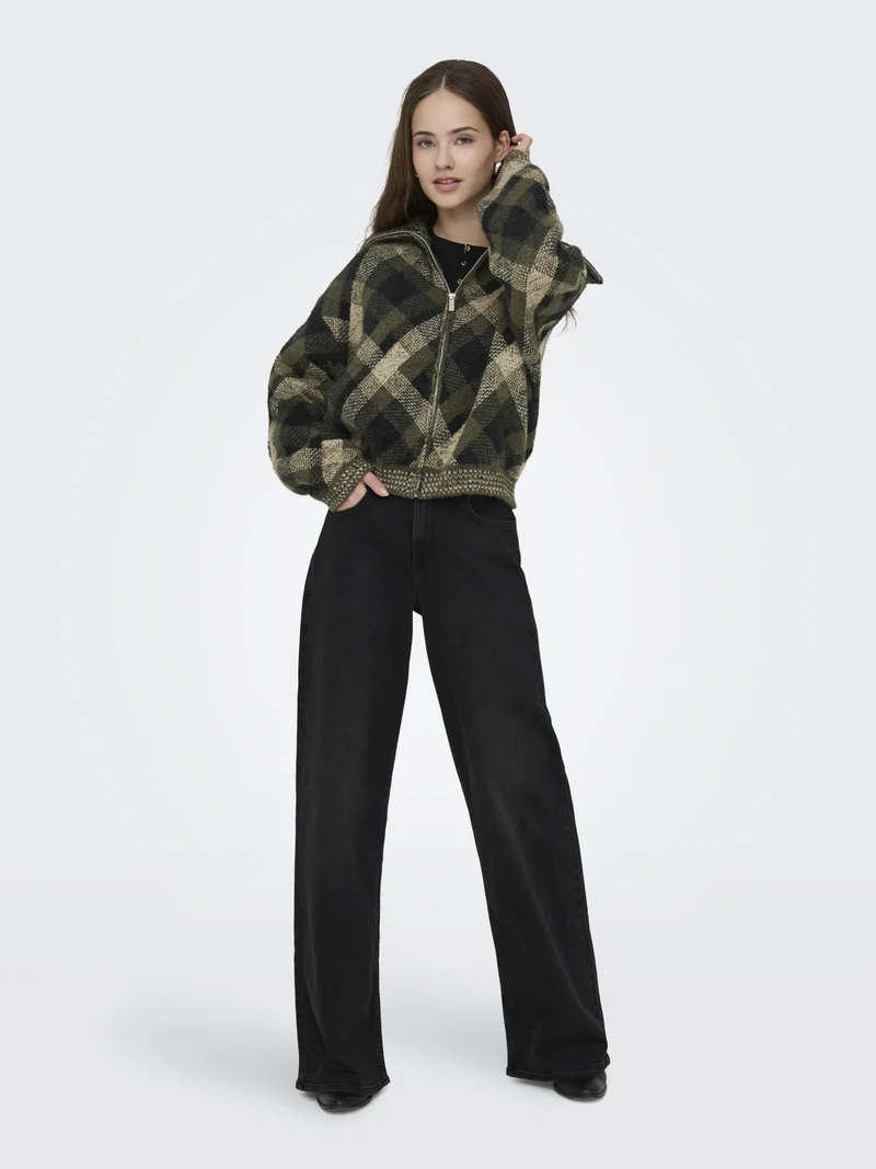 ONLMAROON LS ZIP COLLAR CARDIGAN KN, Forest Night/Small/Otter/Black