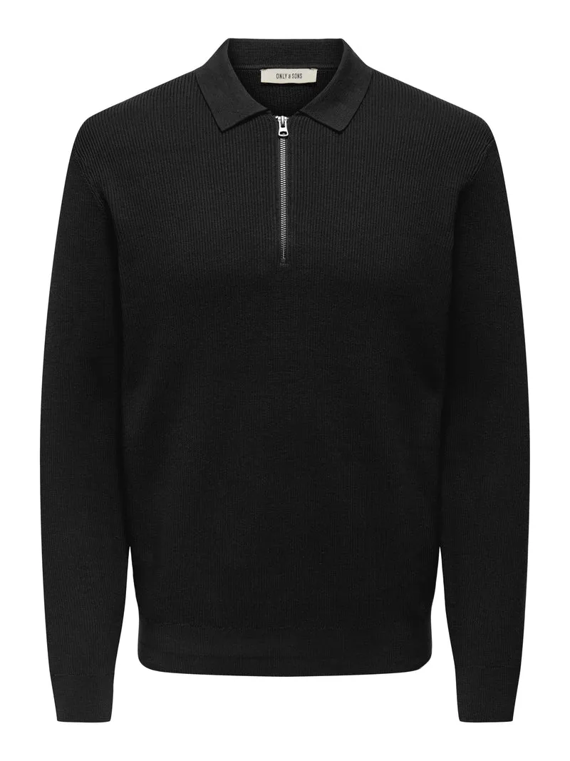 ONSPHIL REG 12 HALF ZIP POLO KNIT, Black