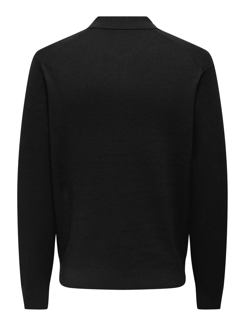 ONSPHIL REG 12 HALF ZIP POLO KNIT, Black