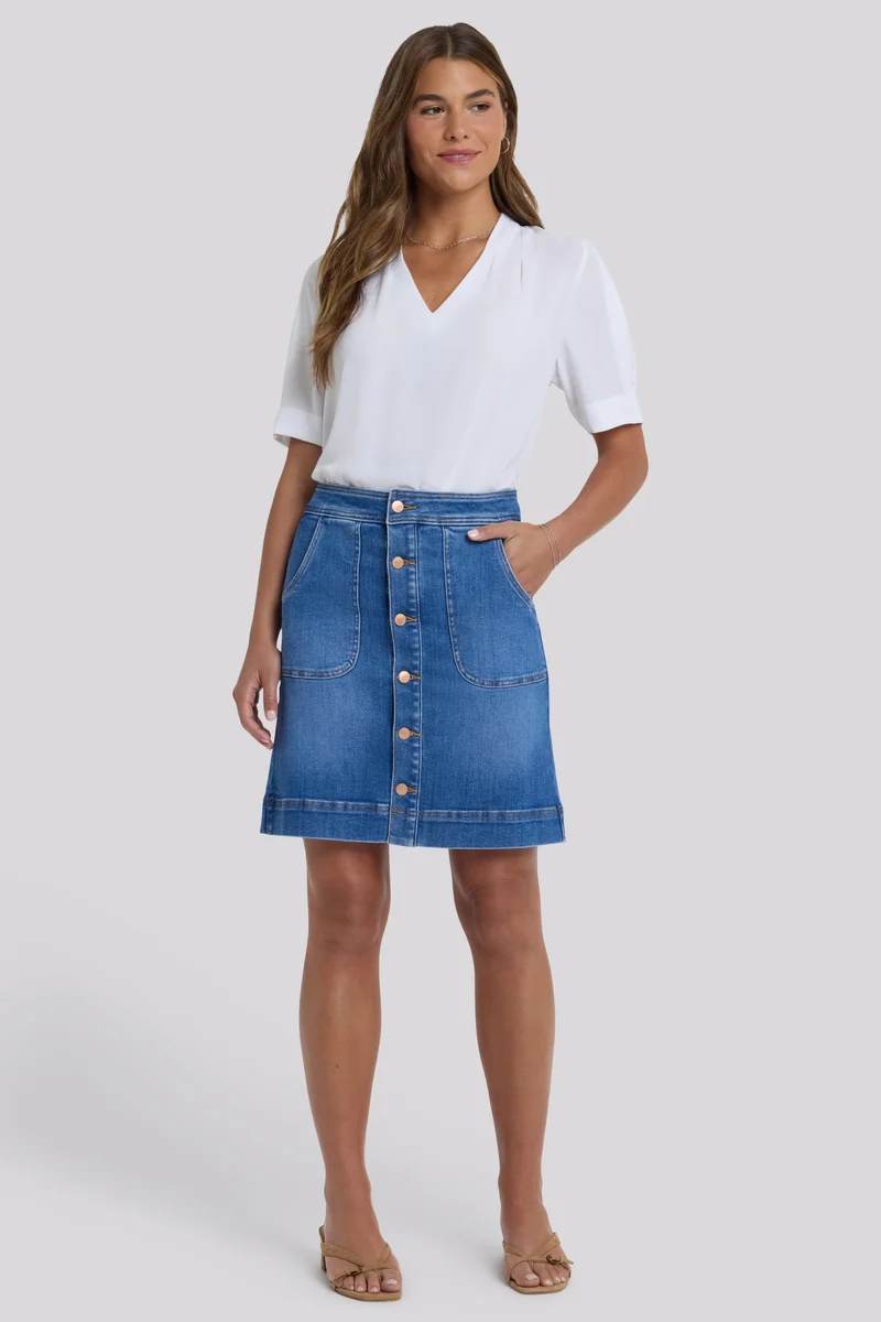 High Rise A-Line Utility Denim Skirt | Blue Paradise