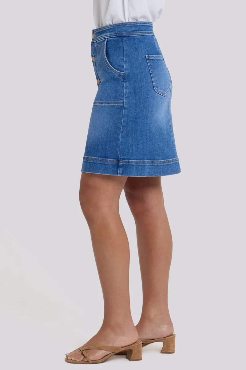 High Rise A-Line Utility Denim Skirt | Blue Paradise