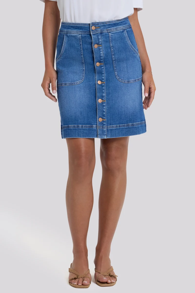High Rise A-Line Utility Denim Skirt | Blue Paradise