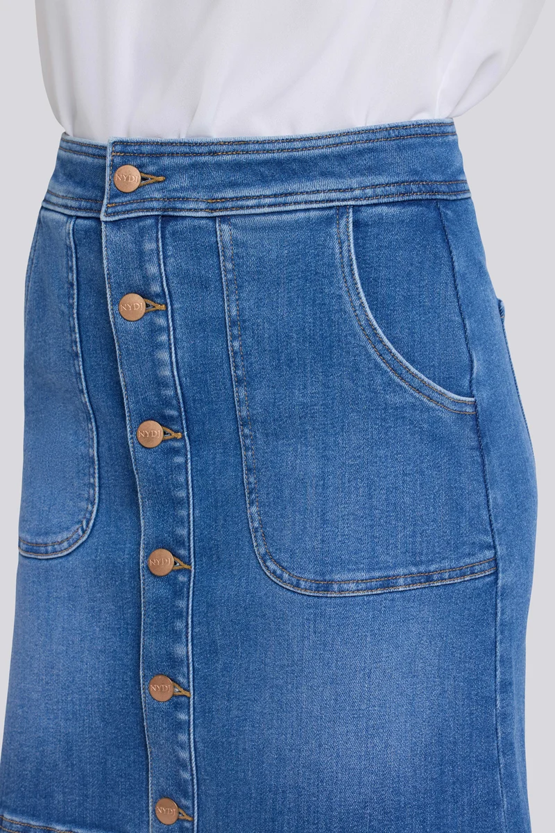 High Rise A-Line Utility Denim Skirt | Blue Paradise