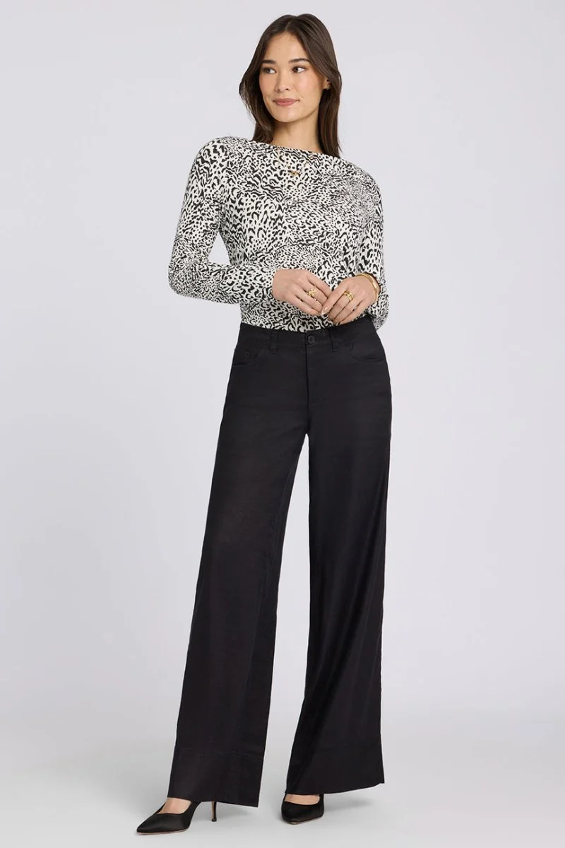 5 Pocket Wide Leg Trouser in Stretch Linen mit Super High Rise | Black