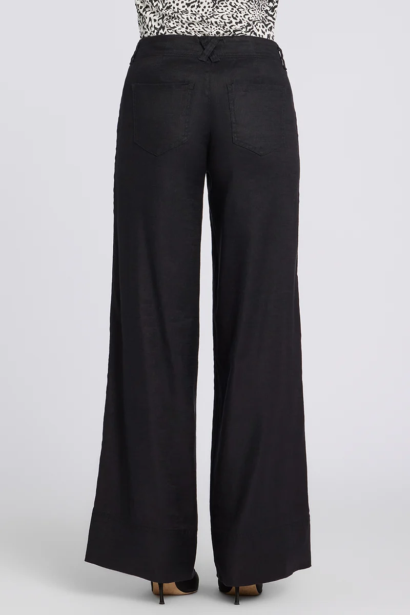 5 Pocket Wide Leg Trouser in Stretch Linen mit Super High Rise | Black