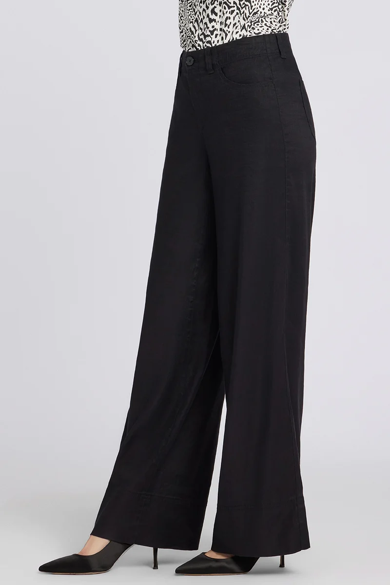 5 Pocket Wide Leg Trouser in Stretch Linen mit Super High Rise | Black