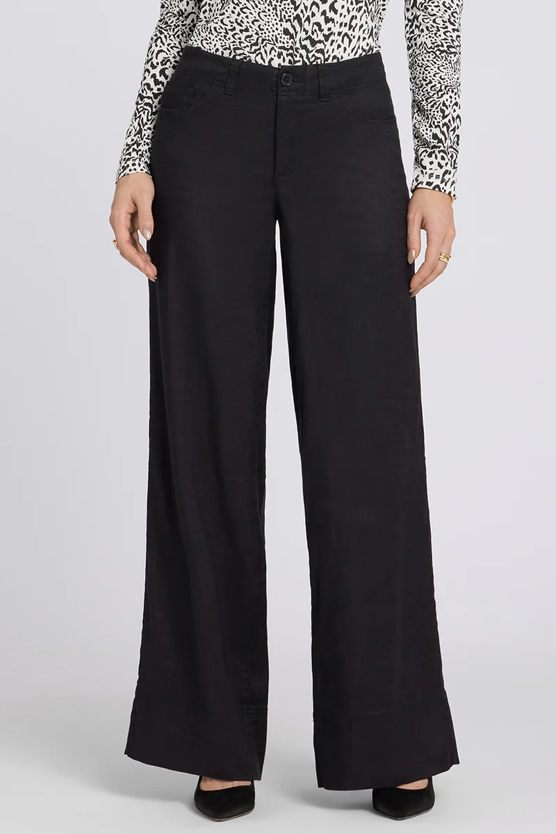 5 Pocket Wide Leg Trouser in Stretch Linen mit Super High Rise | Black