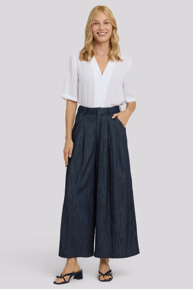 Giselle Wide Leg Ankle Trouser | Dark Indigo