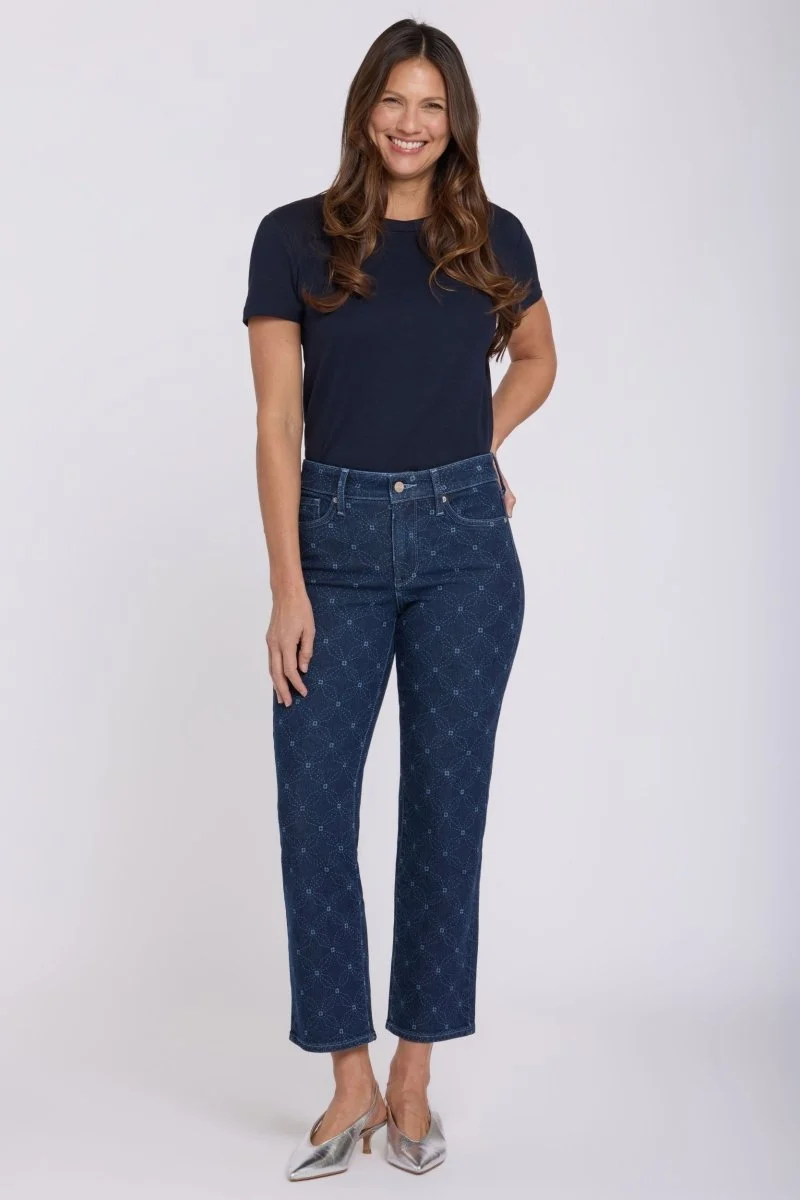 Marilyn Straight Ankle Jeans | Geo Flower Print