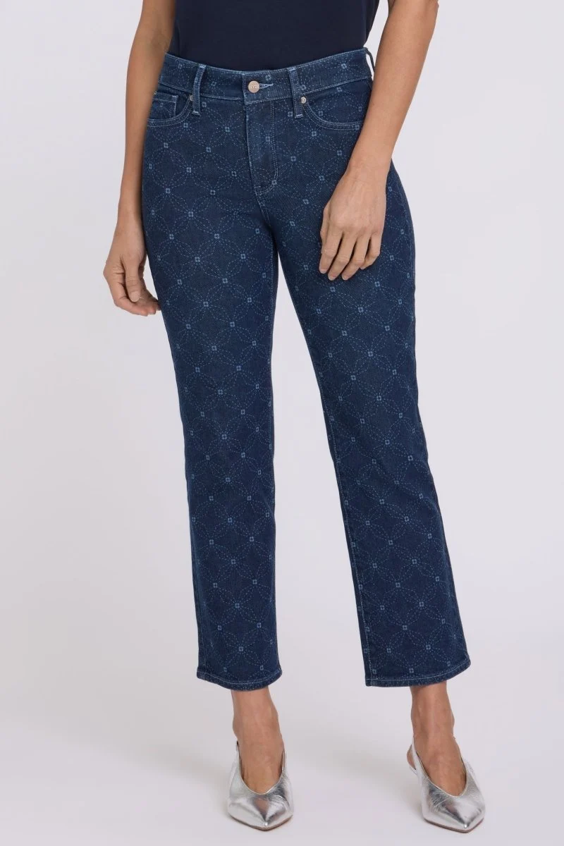 Marilyn Straight Ankle Jeans | Geo Flower Print