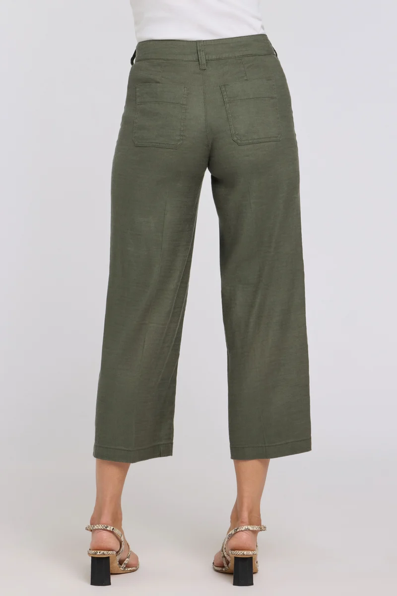 Wide Leg Cargo Capri Hosen aus Stretchleinen | Desert Green