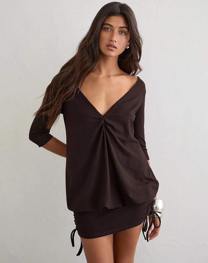 Sundari-Minikleid aus Rayon-Jersey in Schokoladenbraun