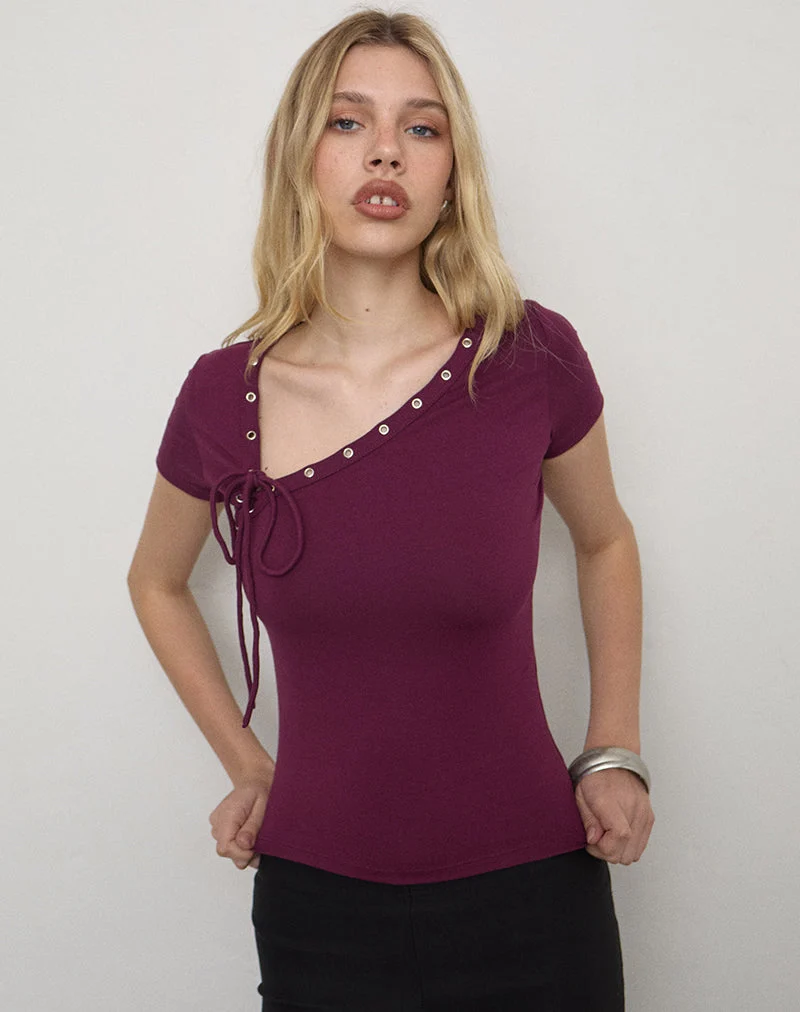 Sudata-Oberteil mit Schnürung aus Rayon-Jersey, Deep Purple