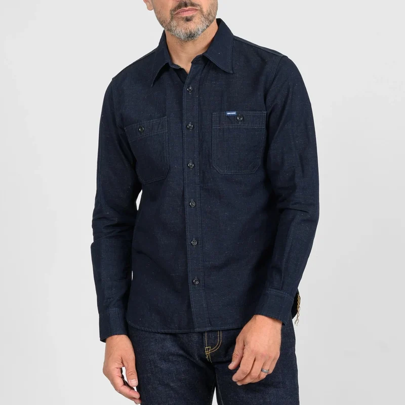 IHSH-443-IND 7 oz. Cotton Linen Chambray Work Shirt Indigo