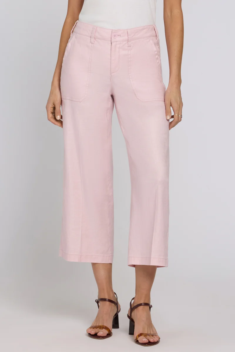 Wide Leg Cargo Capri Hosen aus Stretchleinen | Light Lilac