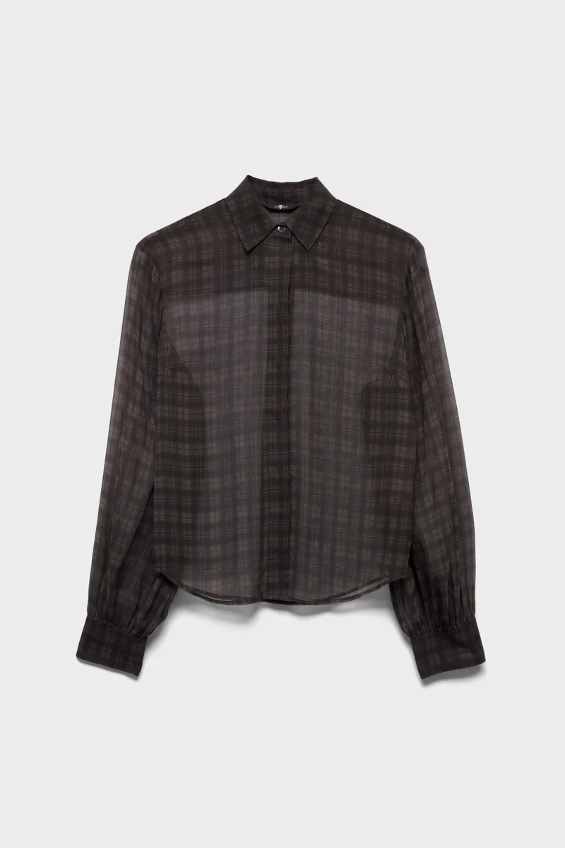 BALLOON SLEEVE SHIRT in Cotton Silk Shadow Check