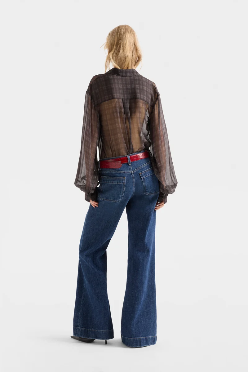 BALLOON SLEEVE SHIRT in Cotton Silk Shadow Check