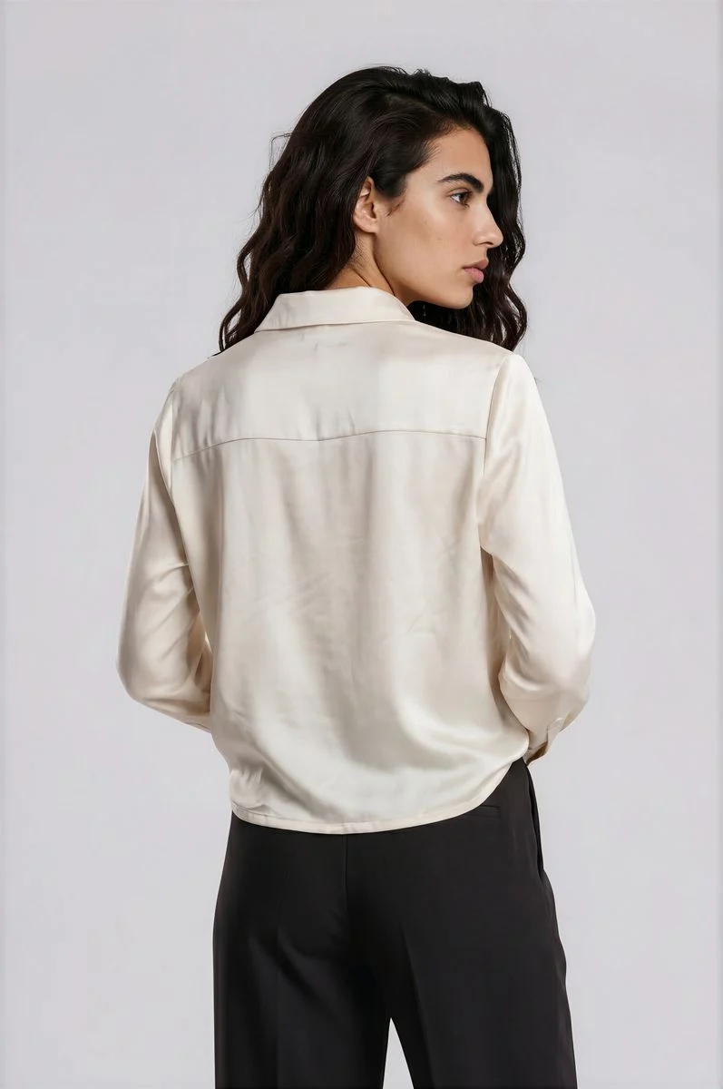 cropped blouse with drawstring at hem 1/1 sleeve