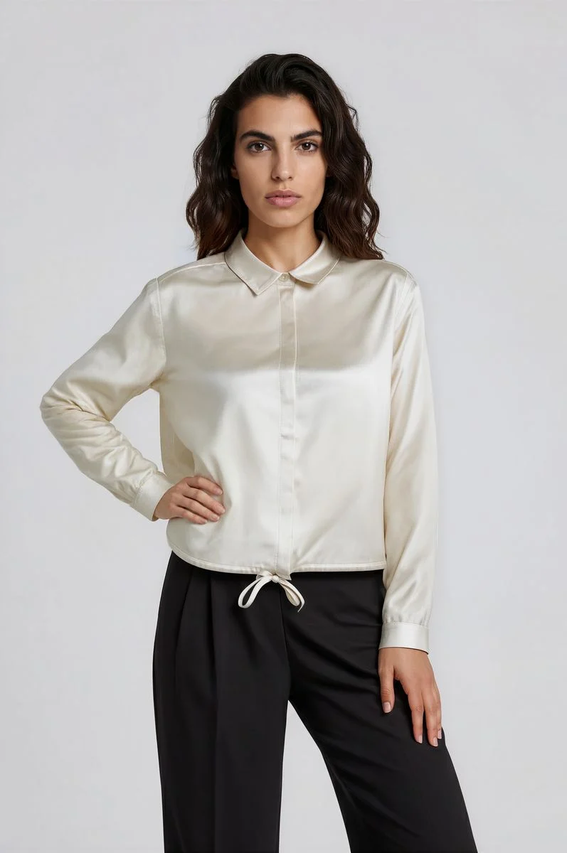 cropped blouse with drawstring at hem 1/1 sleeve