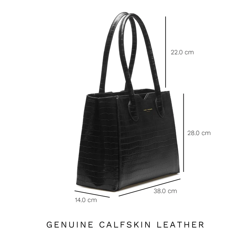 Isabel Bernard Honoré Cloe Kroko Schwarze Handtasche IB25007