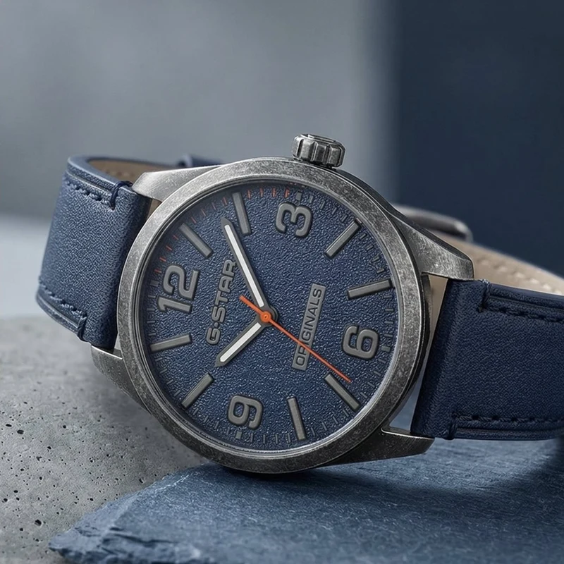 G-STAR Originals Blaue Leder-Herrenuhr GSW.503.04