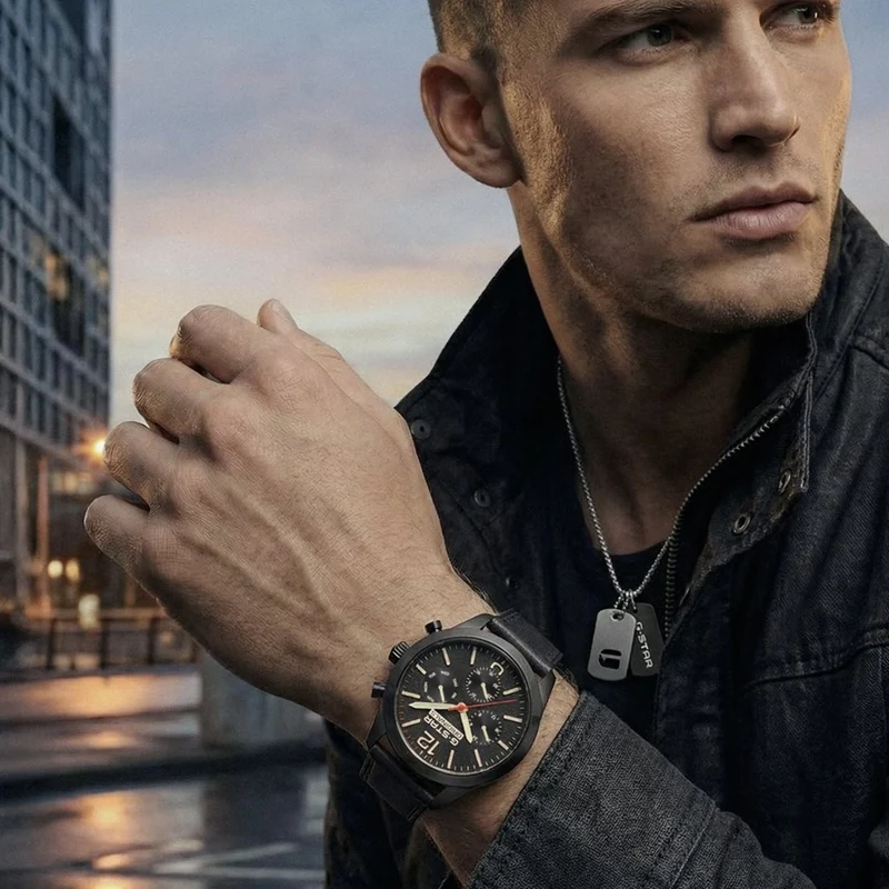 G-STAR Originals Schwarze Leder-Herrenuhr GSW.504.02