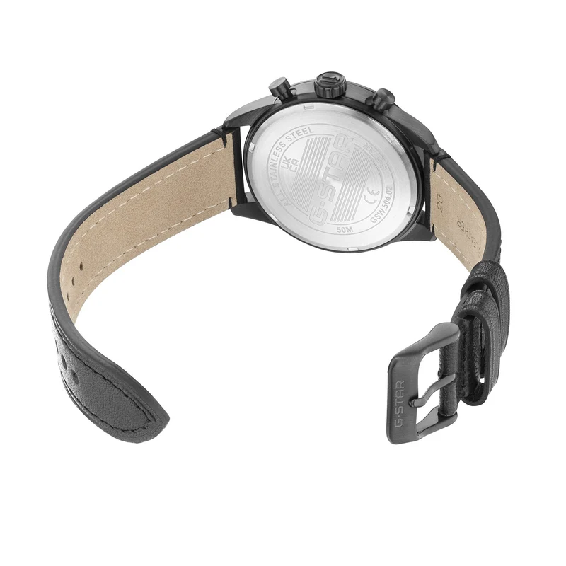 G-STAR Originals Schwarze Leder-Herrenuhr GSW.504.02