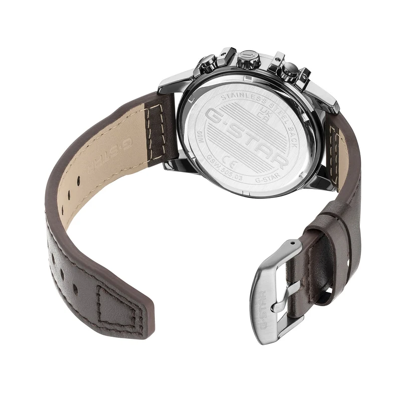G-STAR Bend3D Grüne Herrenuhr mit braunem Lederarmband GSW.505.03