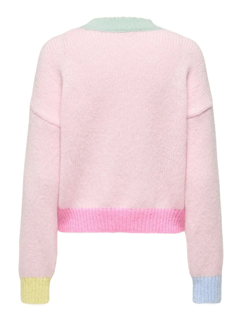 Damen Strickpullover in Rosa mit bunten Kontrastdetails
