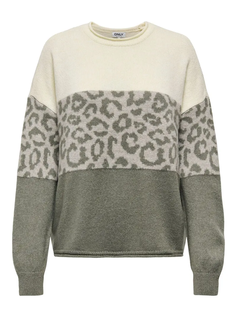 Damen Strickpullover mit Rundhalsausschnitt & tief angesetzten Schultern in Grün