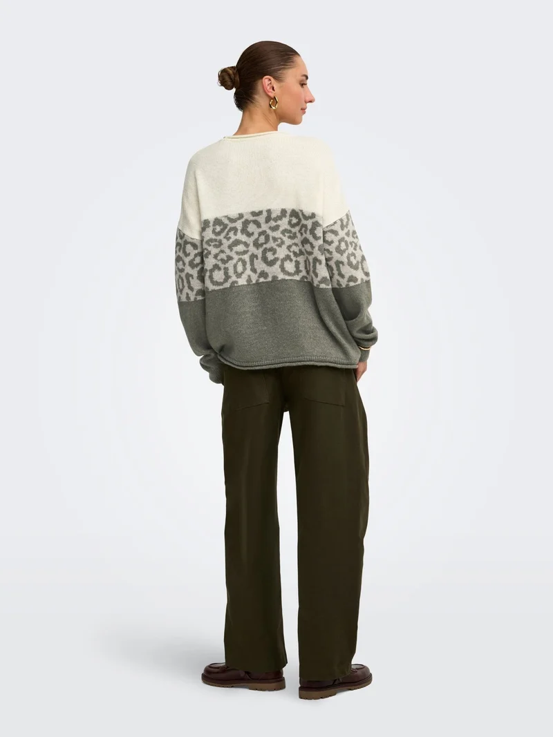 Damen Strickpullover mit Rundhalsausschnitt & tief angesetzten Schultern in Grün