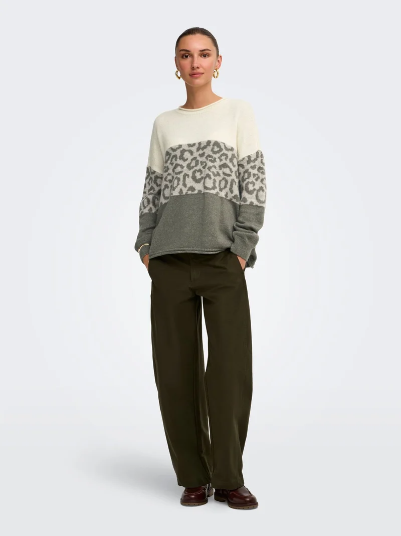 Damen Strickpullover mit Rundhalsausschnitt & tief angesetzten Schultern in Grün