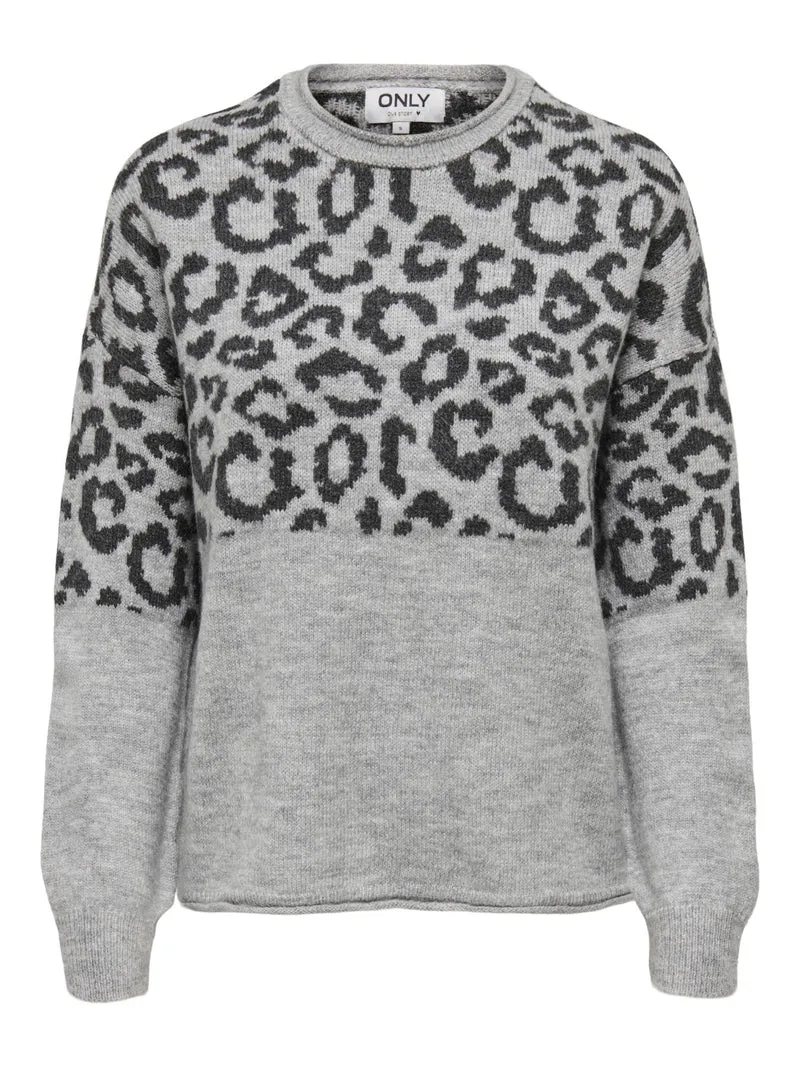 Damen Strickpullover mit Rundhalsausschnitt & tief angesetzten Schultern in Grau